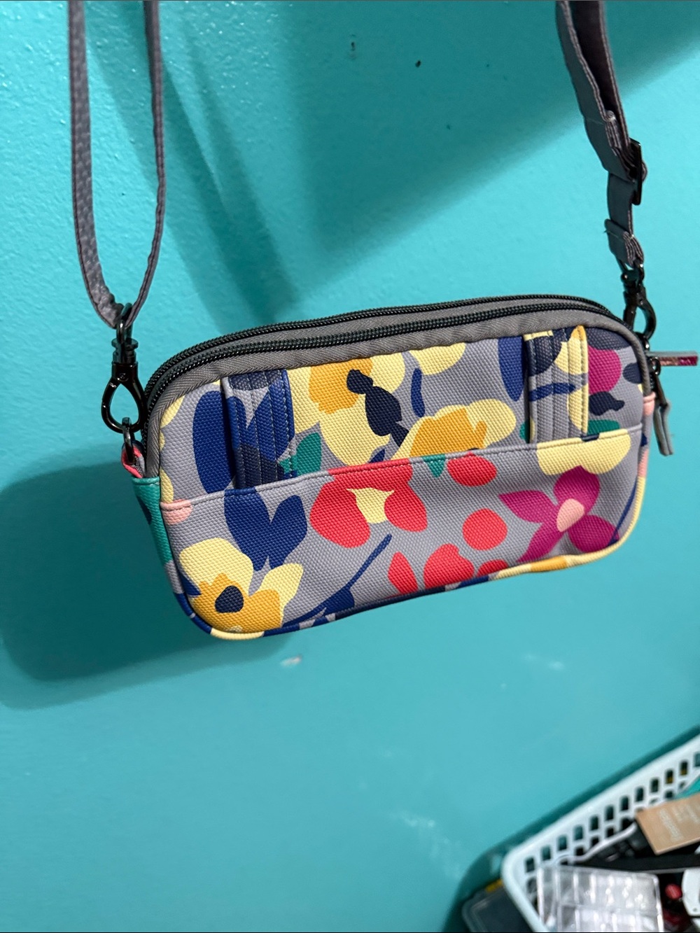 lug Floral Mini Crossbody Bag in Gray with Multicolor Flowers - Picture 4 of 7